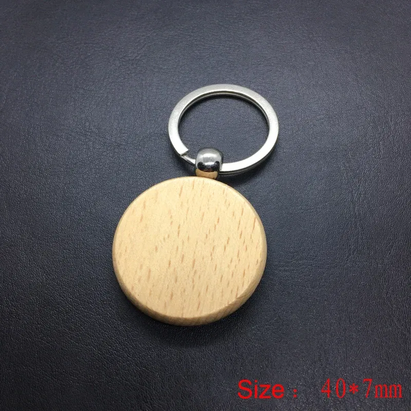 Color: Orange - 2024 Custom Logo Blank Round Rectangle Wooden Key Chain DIY Promotion Wood Keychains Wedding Gift