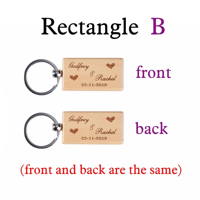 Color: Orange - 2024 Custom Logo Blank Round Rectangle Wooden Key Chain DIY Promotion Wood Keychains Wedding Gift