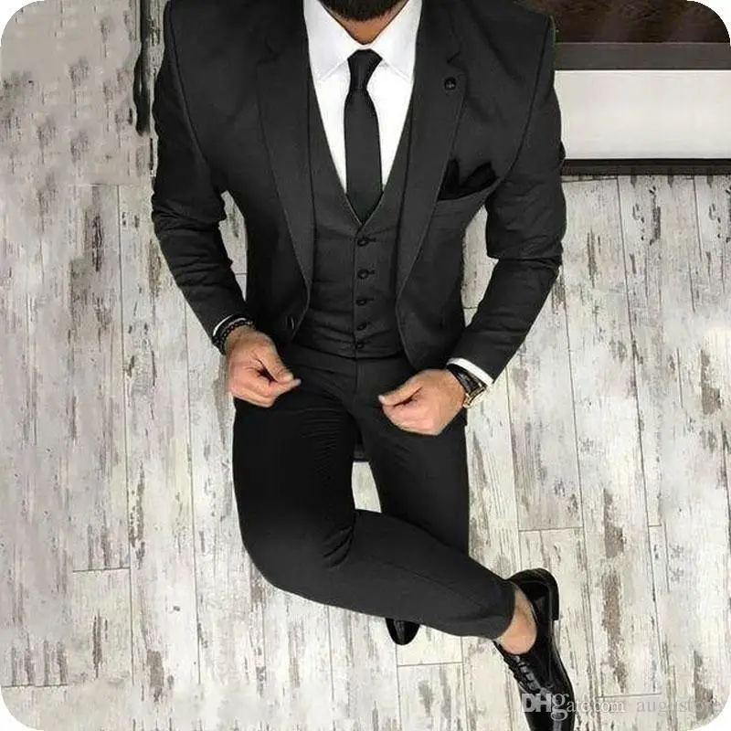 Color: black, Size: S - Latest Olive Green Men Suits for Groom 3 Piece Classic Wedding Tuxedo Notched Lapel Best Man Slim Fit Blazer trajes de hombre