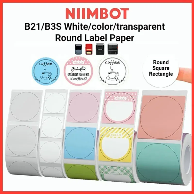 color: Green - Niimbot Round Mini Printer Portable Thermal Label Stickers Self-Adhesive Waterproof for B1/B21/B3S Label Maker Sticker New