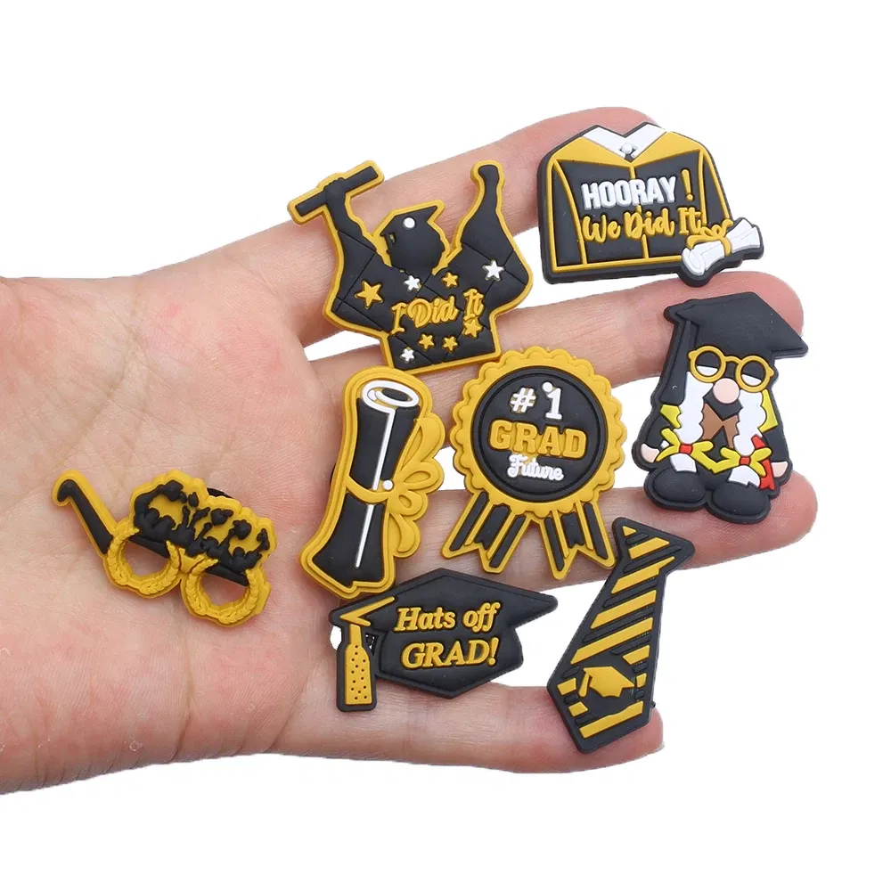 Color: Black, Ships From: CHINA - Original 1pcs Graduation season Anime Shoe Buckle Charms Funny Cartoon Character for Clogs Accessories Kids Xmas Birthday Gifts