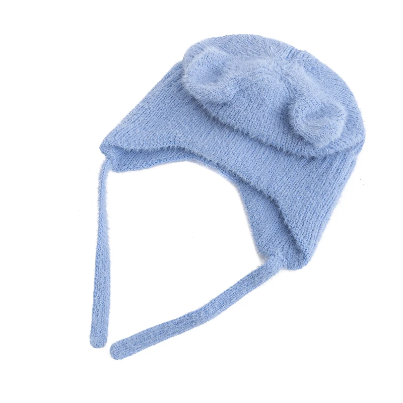 Color: Dark Brown, Size: One Size - New Women Cute Cat Ear Earflap Winter Hat Fashion Windproof Knitted Hat Kpop Style Soft Beanie Hats Candy Colors Streetwear Cap