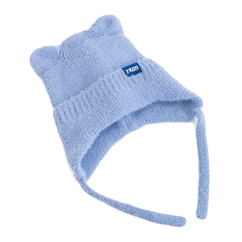 Color: Dark Brown, Size: One Size - New Women Cute Cat Ear Earflap Winter Hat Fashion Windproof Knitted Hat Kpop Style Soft Beanie Hats Candy Colors Streetwear Cap