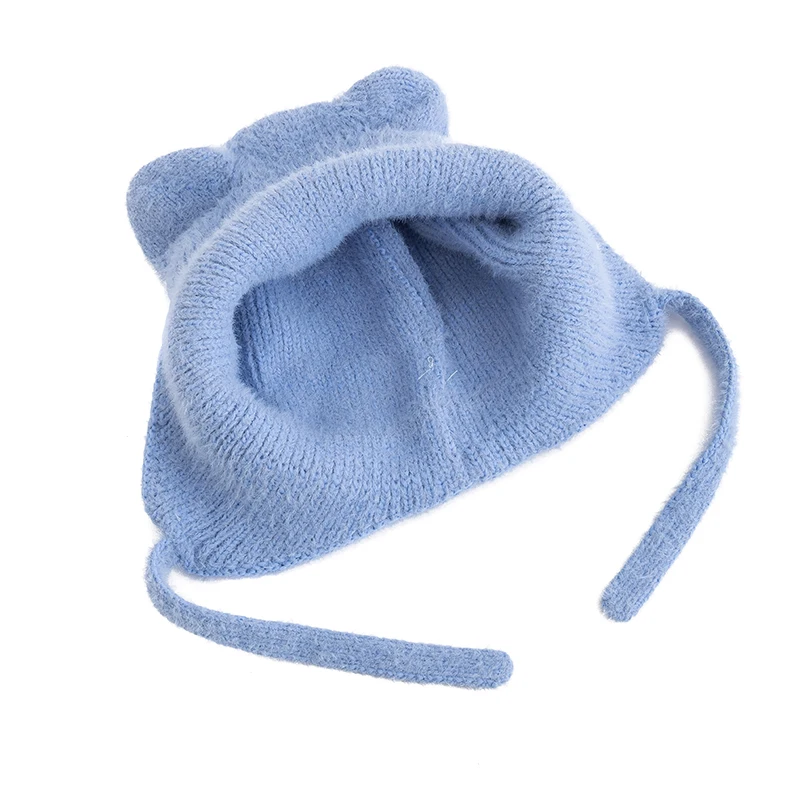 Color: Dark Brown, Size: One Size - New Women Cute Cat Ear Earflap Winter Hat Fashion Windproof Knitted Hat Kpop Style Soft Beanie Hats Candy Colors Streetwear Cap