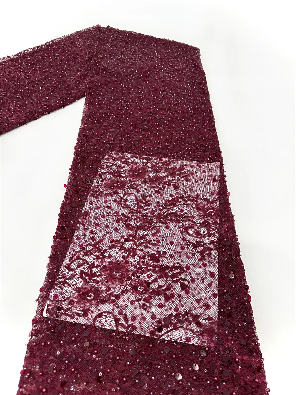 Color: Lavender, Width: 120cm, Length: 5 yards - Luxury French Mesh Beads Lace Fabric 2025 High Quality African Sequins Mesh Lace Fabrics For Nigerian Women Wedding Dress Sewing