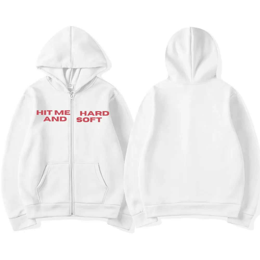 Color: Ivory, Size: XL - Hit Me Hard and Soft 2025 Tour Zipper Hoodies Fans Gift Men Women Clothing Pullovers Fashion Hip Hop Zip Up Sweatshirts Jackets