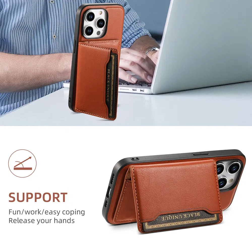 Color: SKY BLUE - Wallet Case for Magsafe Leather Magnetic Bag Card Holder for iPhone Samsung Pixel 15 14 13 Pro Max S24 S23 S22 Ultra 9 8 7 Stand
