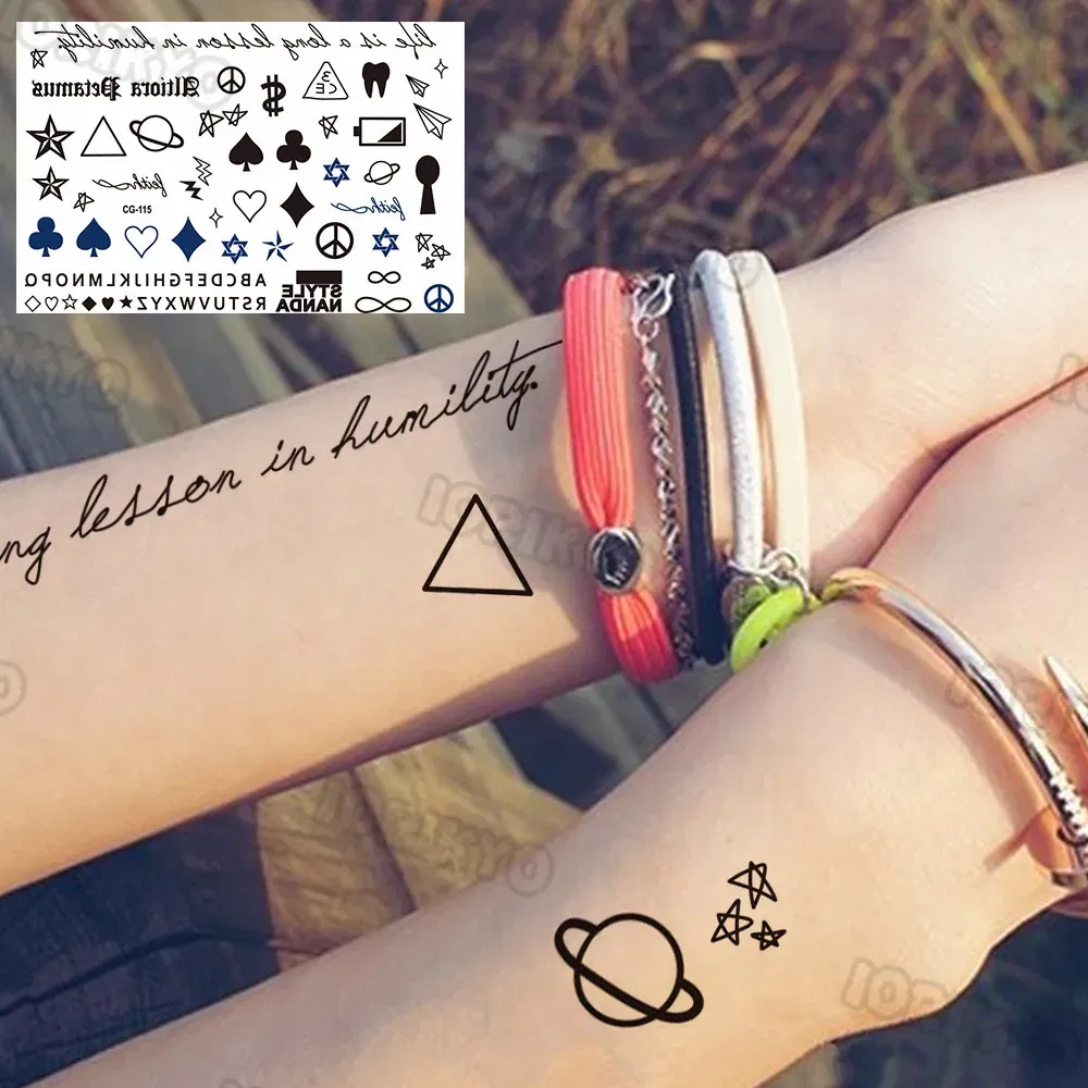 Color: dark blue - Summer Style Temporary Tattoos For Kids Adult Boy Girl Fake Ice cream Tattoo Sticker Small Rock Flower Heart Tatoos Hands Finger