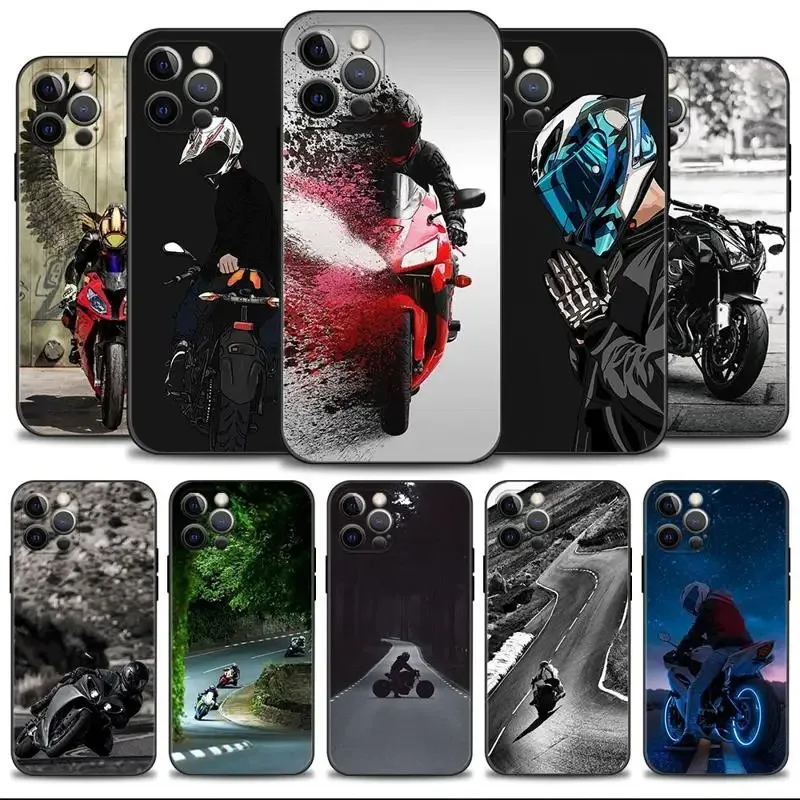 Color: SKY BLUE, Material: Carbon Fiber - Moto Cross Motorcycle Sports Phone Case For iPhone 16 15 14 13 12 11 Pro Max XS X XR Plus Mini Luxury Black Soft Cover Funda