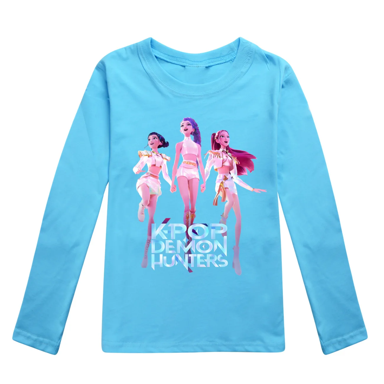 Color: green, Kid Size: 4T - KPop Demon Hunters Huntrix Tshirt Kids Clothes Teenage Boys O-Neck Cartoon Casual T-shirts Girls Long Sleeve Tops Child Clothing