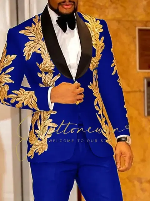 Color: GRAY, Size: XL - Luxury Groom Wedding Tuxedos Gold Sequins Appliques Black Men Suits Slim Fit Costume Homme Marriage Prom Suits