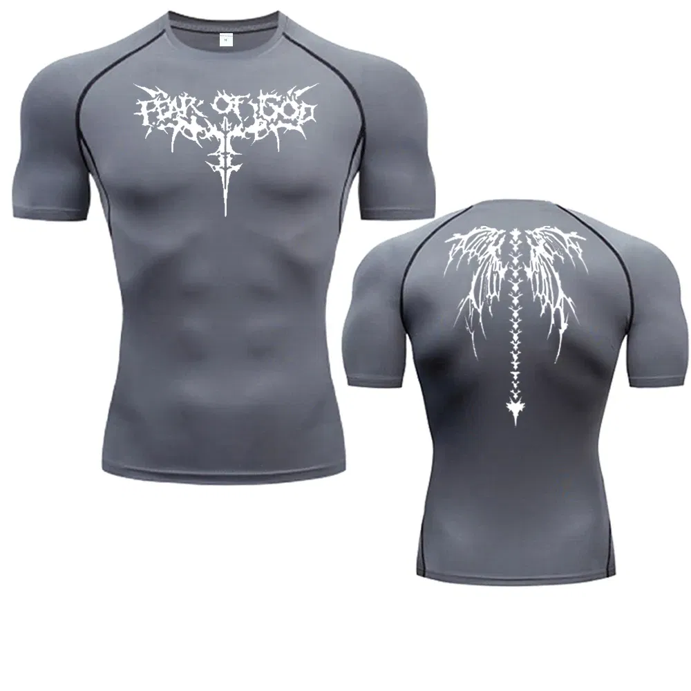 Color: WHITE, Size: M - Men's Compression Shirt Anime Print Gym Sport Quick Dry Gym TShirts Fitness Athletic Undershirts Elasticity Tops Tee Summer Male