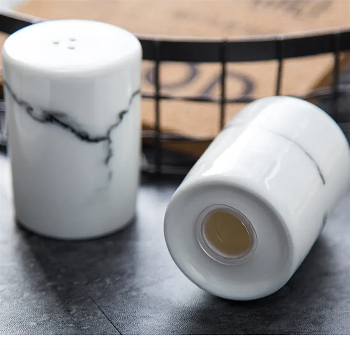 Color: Light Grey - Ceramics Spice Container Marbling Seasoning Bottle Nordic Style Creative Pepper Bottle Household Kitchen Supplies Spice Jar