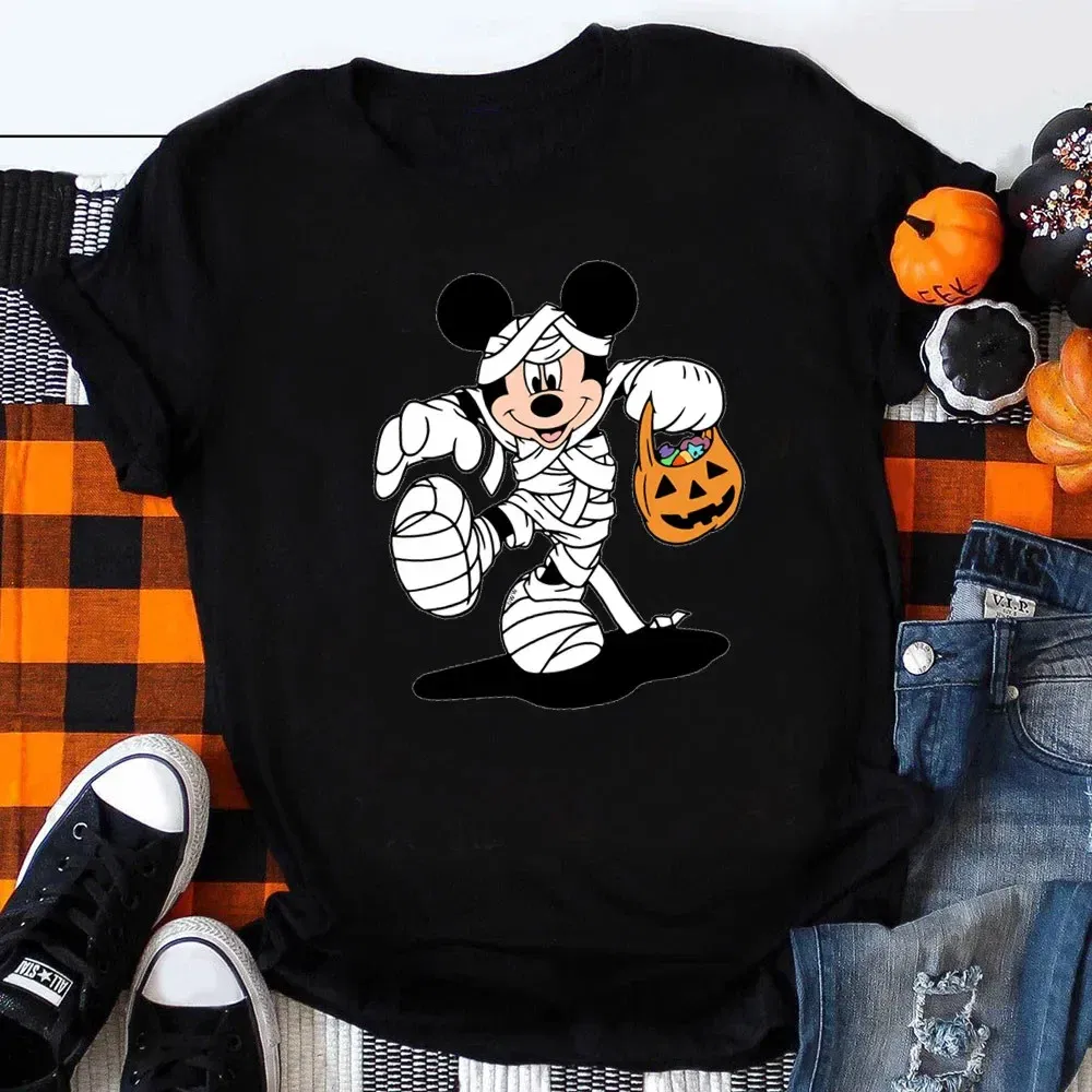 Color: green, Kid Size: 3T - Funny Mickey Minnie Mummy Print Disney Children Cotton T Shirts Trick Treat Fashion Halloween Cute Kid Clothes Girls Streetwear