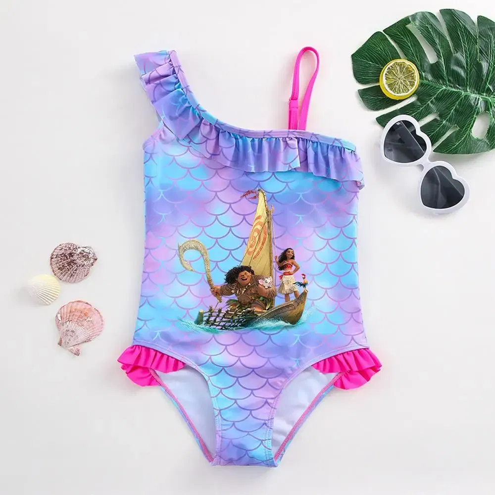 Color: Khaki, Kid Size: 3M - Moana Baby Girl Mermaid Fish Scale Print Swimsuit One-Piece Swimwear Toddler Bathing Suit Beach Outfit