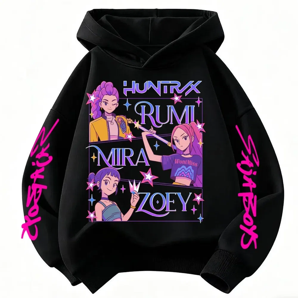 Color: black, Kid Size: 2T - Children's Hoodies KPop Demon Hunters tops Boy Girls Coat Casual Toddle Sweatshirr white pink child 3-12 year the Spring Autumn