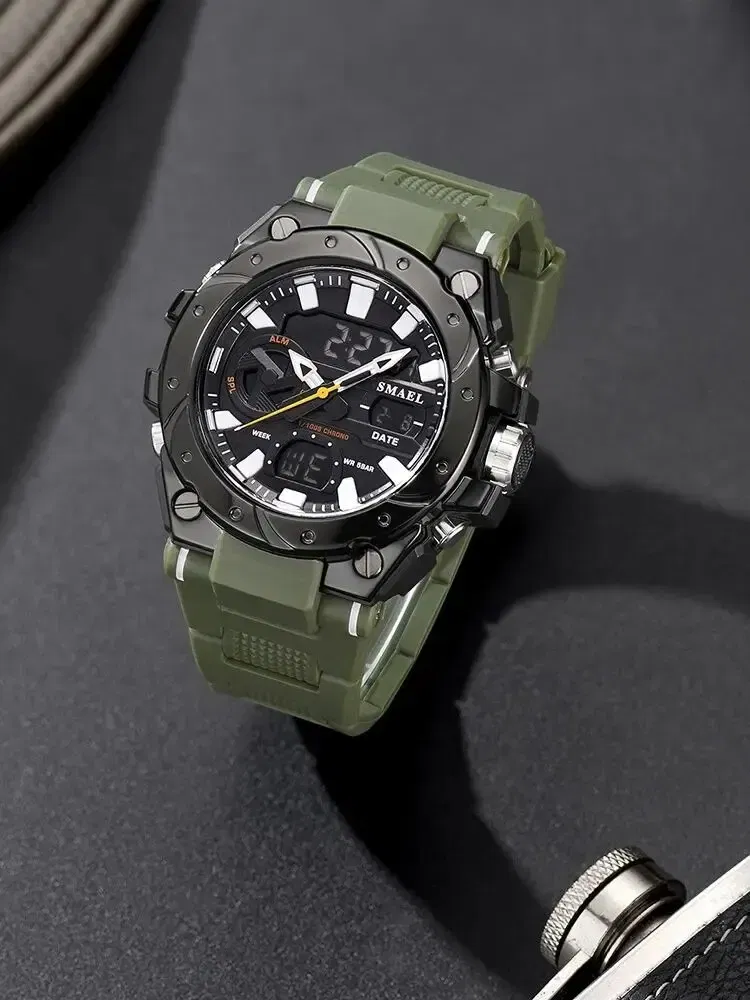 Color: Green - Quartz Electronic Fashion 8029 Watch 50M Waterproof LED Digital Auto Date Alarm Clocks Sport Watch For Men's