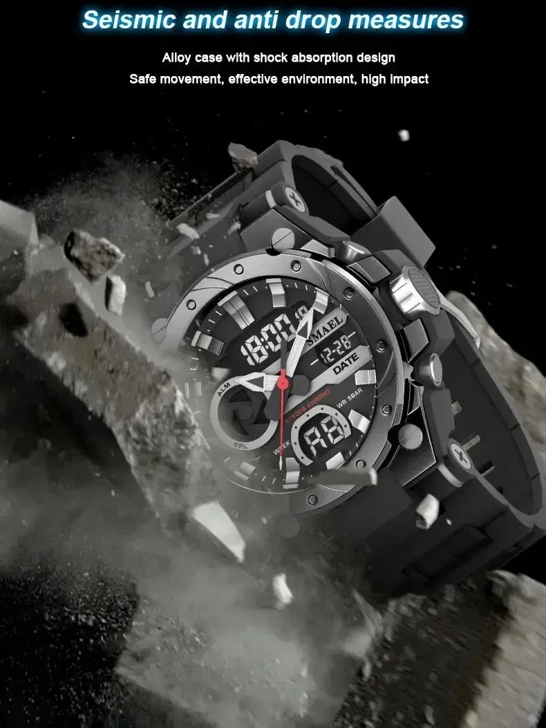 Color: Green - Quartz Electronic Fashion 8029 Watch 50M Waterproof LED Digital Auto Date Alarm Clocks Sport Watch For Men's