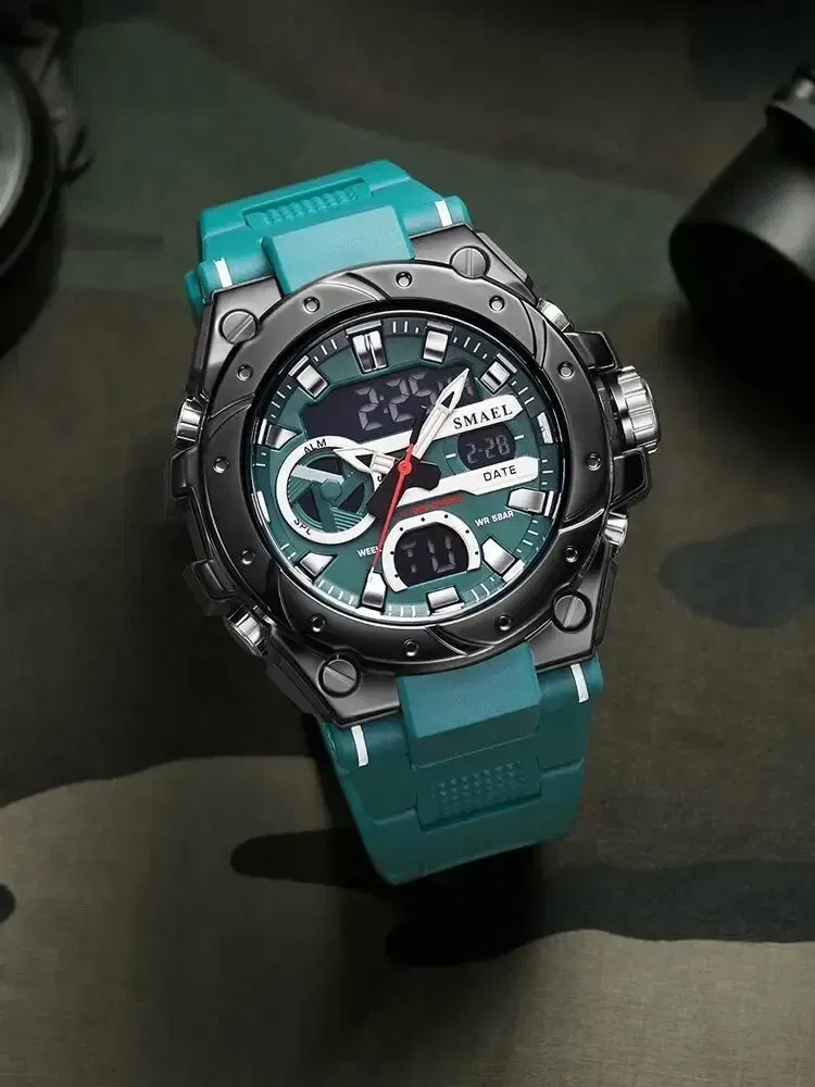 Color: Green - Quartz Electronic Fashion 8029 Watch 50M Waterproof LED Digital Auto Date Alarm Clocks Sport Watch For Men's