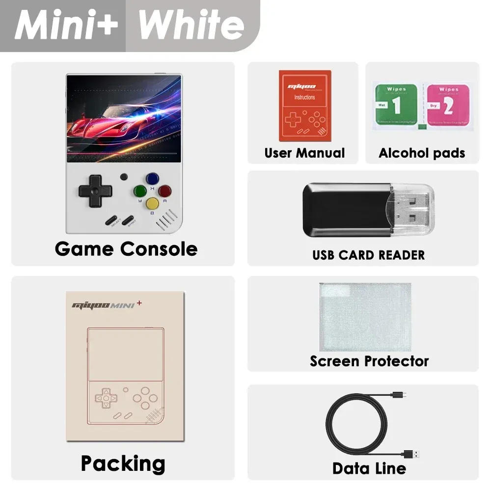 Color: Blue, Bundle: Bundle 3 - MIYOO Mini Plus Portable Retro Handheld Game Console V2 Mini+ IPS Screen Classic Video Game Console Linux System Children's Gift