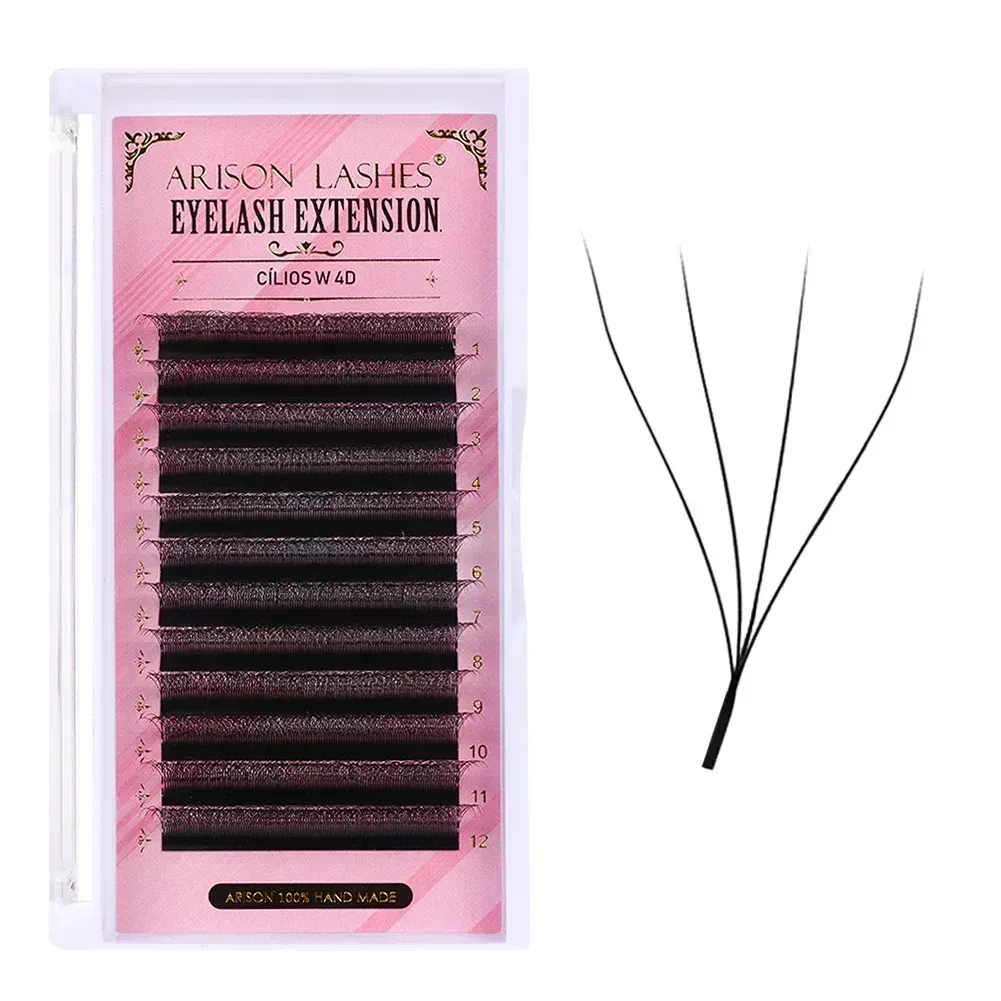 Color: Brushed Brass, Curl: D, Thickness: 0.07mm, Length: 9mm - ARISON LASHES W Shape 3/4/5/6D Eyelashes Extension Premade Volume Fans YY-shape Lashes Faux Mink Soft Easy Faning Natural Lashes