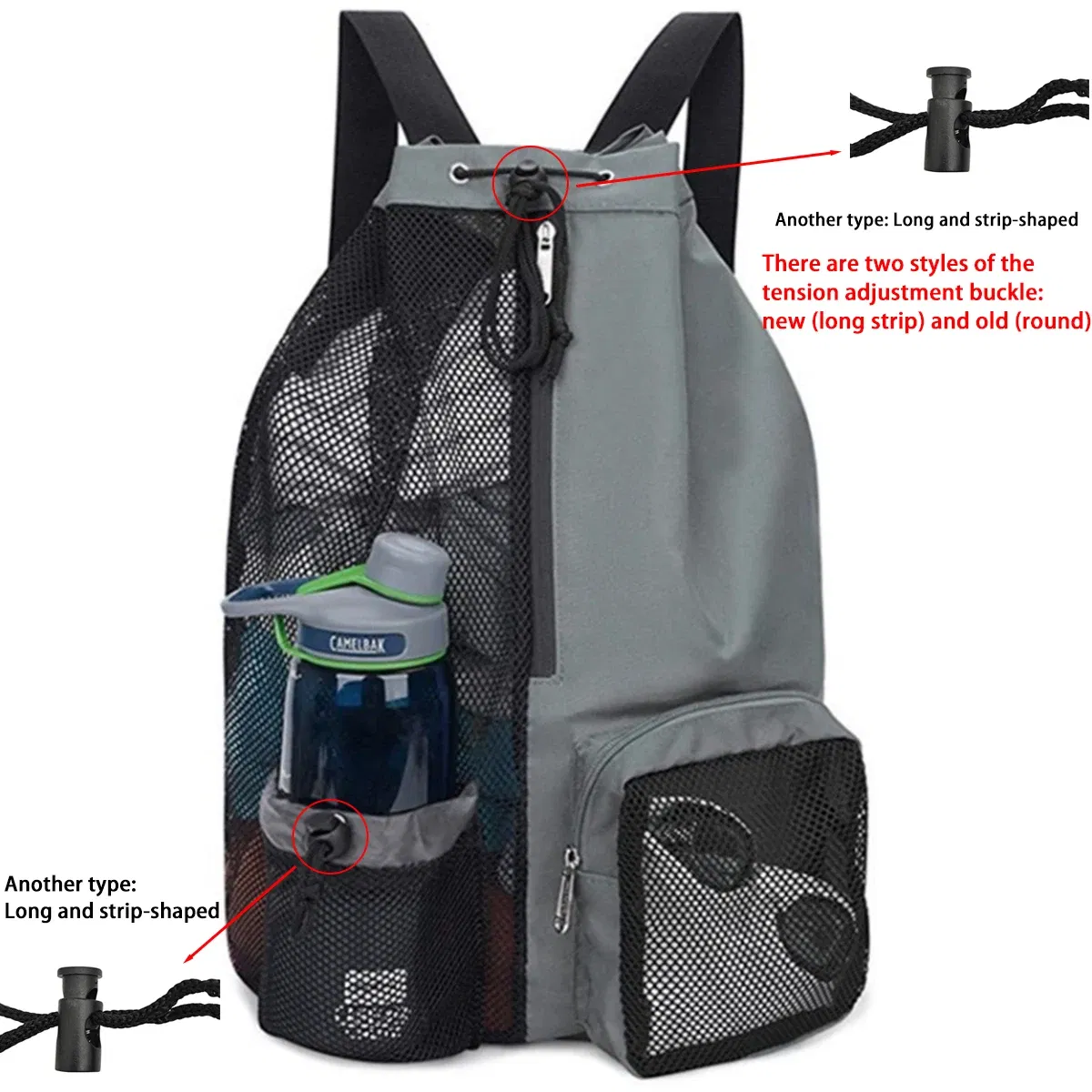 Color: GRAY - Outdoor beach backpack, swimming bag, mesh perforated drawstring backpack with wet bag, gym yoga exercise storage bag, 1 set
