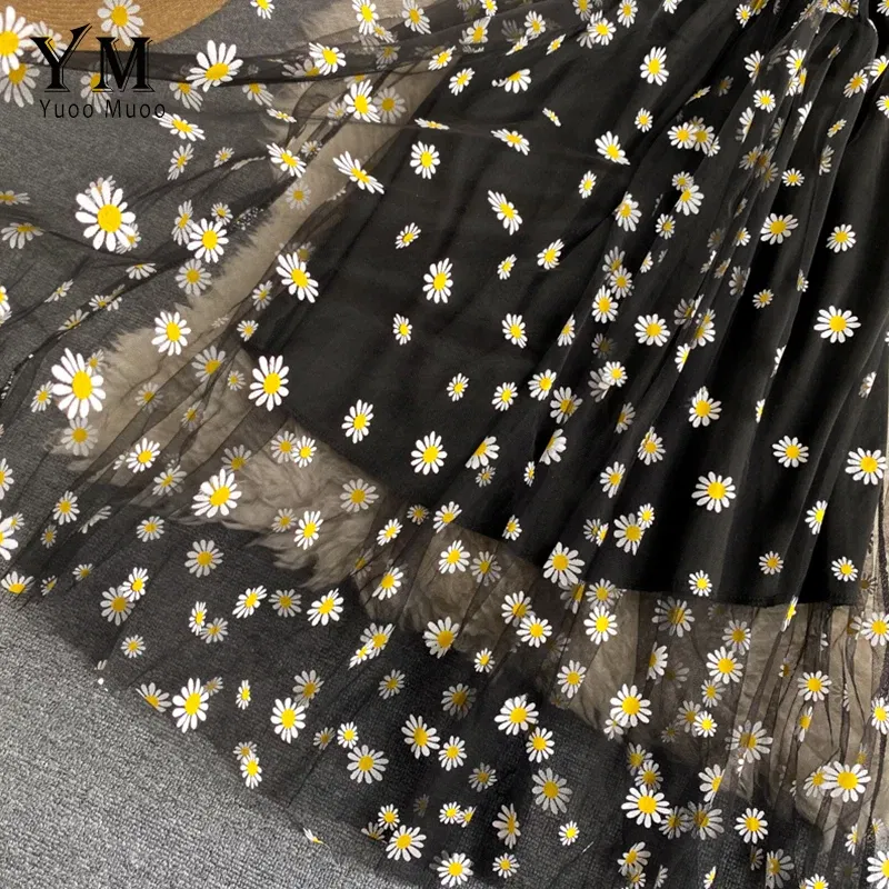 Color: PURPLE, Size: One Size - YuooMuoo Korean Fashion Daisy Flower Print Mesh Party Dress Summer Two Layers Spaghetti Strap Vacation Midi Dress Beach Vestidos