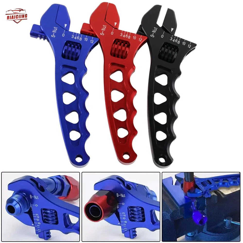 Color: Red - Blue Red Black Adjustable AN 3 4 6 8 10 12 Aluminum WRENCH HOSE Fitting Tool Aluminum Spanner AN3-AN12  Hose Fitting