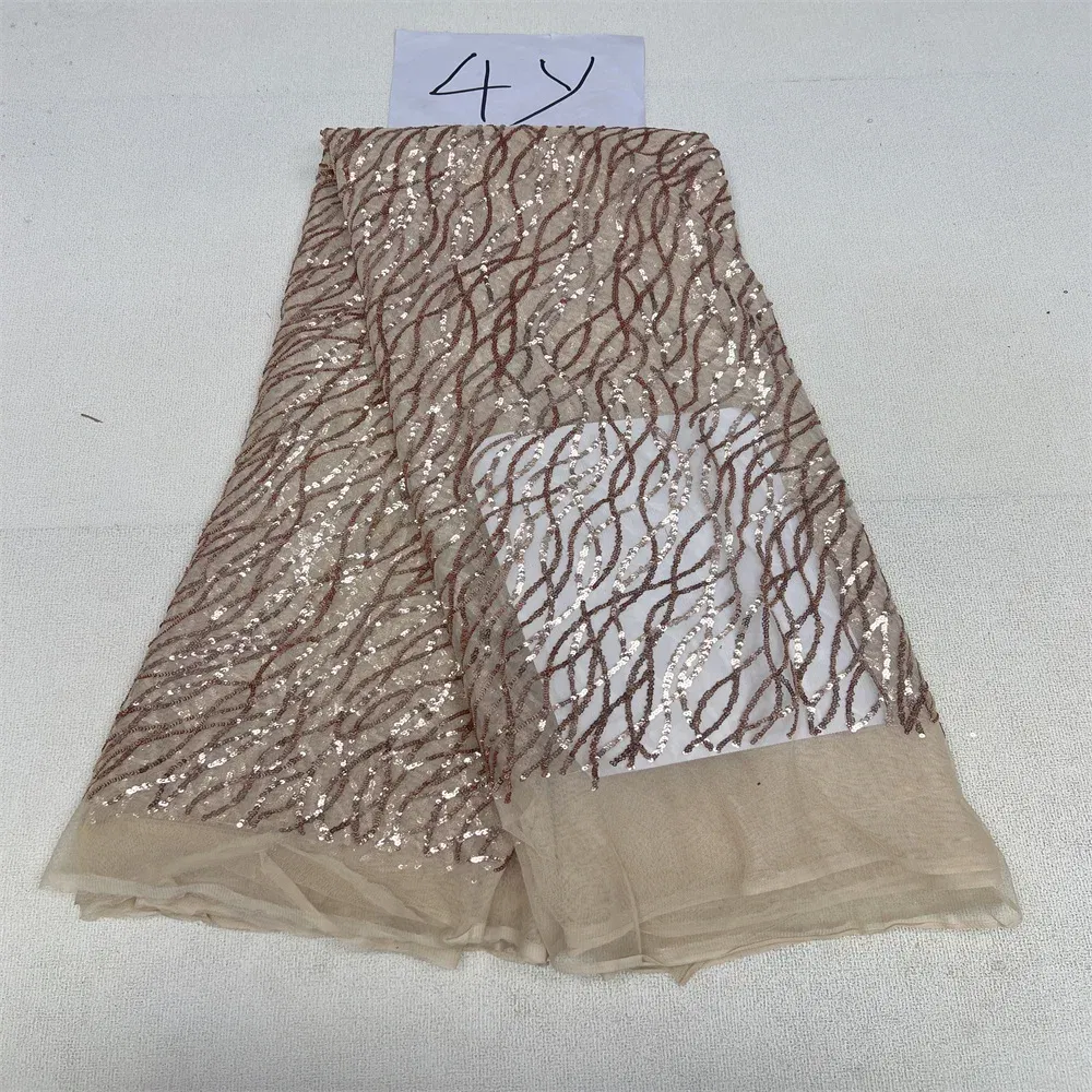 Color: Midnight Blue, Length: 5 yards, Width: 120cm - 2025 African Nigerian Tulle Lace Fabric Sequins Sewing Guipure Beads Stone Embroidery Dresses High Quality 4 Yards