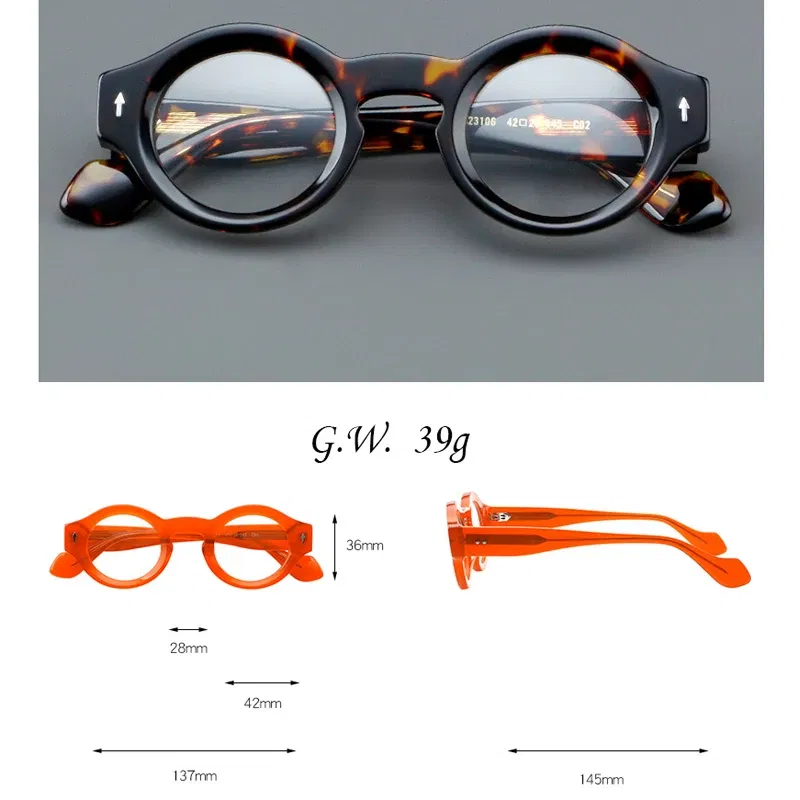 Frame Color: Pink, Eye Prescription: +175 - VCKA Round Acetate Reading Glasses Frame Retro Men Prescription Anti-blue discolor Women Custom Optics Retro Eyewear +0.50to +10