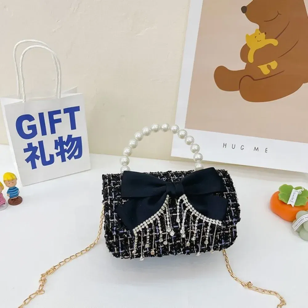 Color: SKY BLUE - New Children's Fashion Little Fragrant Wind Elsa Princess Bag Little Girl Pearl Handheld Crossbody Bag Net  Red envelope