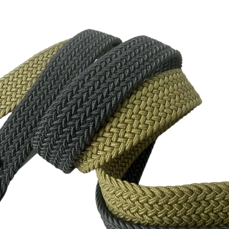Color: Dark Khaki, Belt Length: 120cm, Ships From: CHINA - Stretch Canvas Leather Belts for Men Female Casual Knitted Woven Military Tactical Strap Male Elastic Belt for Pants Jeans 3.5