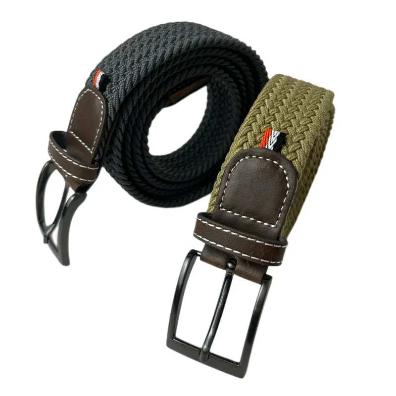 Color: Dark Khaki, Belt Length: 120cm, Ships From: CHINA - Stretch Canvas Leather Belts for Men Female Casual Knitted Woven Military Tactical Strap Male Elastic Belt for Pants Jeans 3.5