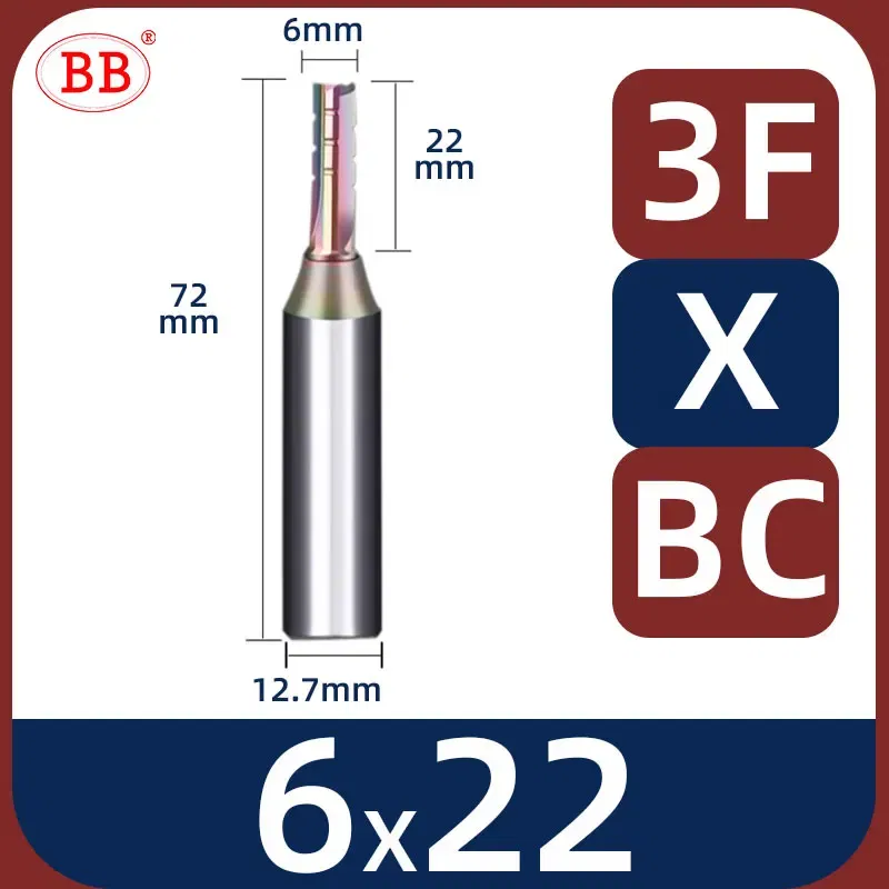 Cutting Edge Length: 31mm, Dimensions: 3.175*1*3 - BB Straight Slot Milling Cutter CNC Wood Engraving Machine Mill Rough Shape TCT Coated Edge D 6mm 8mm 2T 3T 4F Shank 1/2 12.7mm