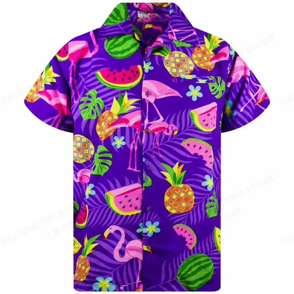 Color: SKY BLUE, Size: 5XL - Flamingo Hawaiian Shirts Beach Summer Men's Shirt Tropic Leaf 3D Print Shirts Men Women Fashion Blouse Short Sleeve Vocation