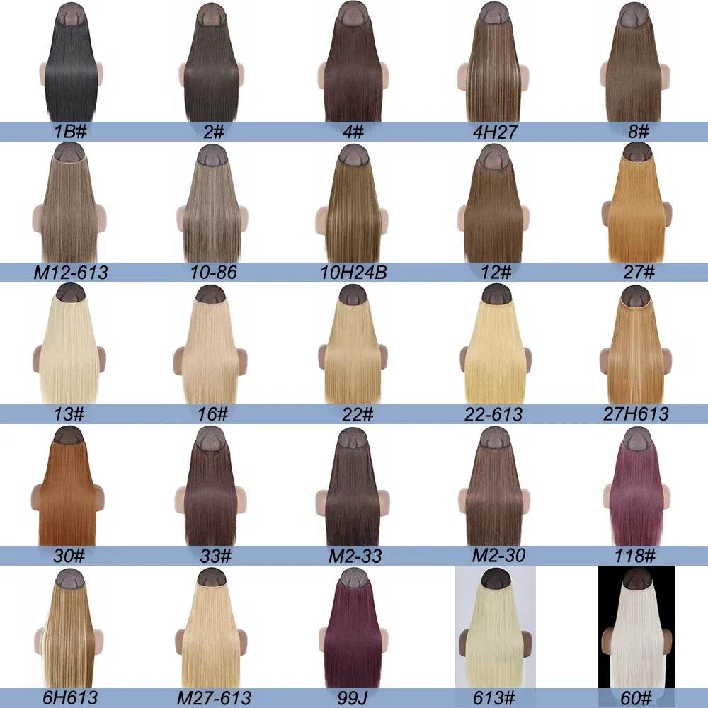 Color: #26, Stretched Length: 22inches, Ships From: CHINA - Synthetic Natural Wavy No Clip Fish Line Invisible Hair Extensions Mixed Color Blonde Black Artificial False Hair Piece ForWomen