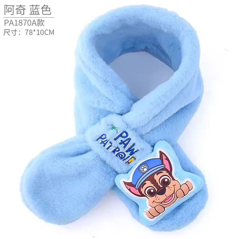Color: PEACOCK BLUE, Size: XXL - 100% Genuine Paw Patrol Thicken Cross Collar Scarf Kids Girls Glove Warm Winter Muffler Fur Plush Cute Shawl Scarfs High quality