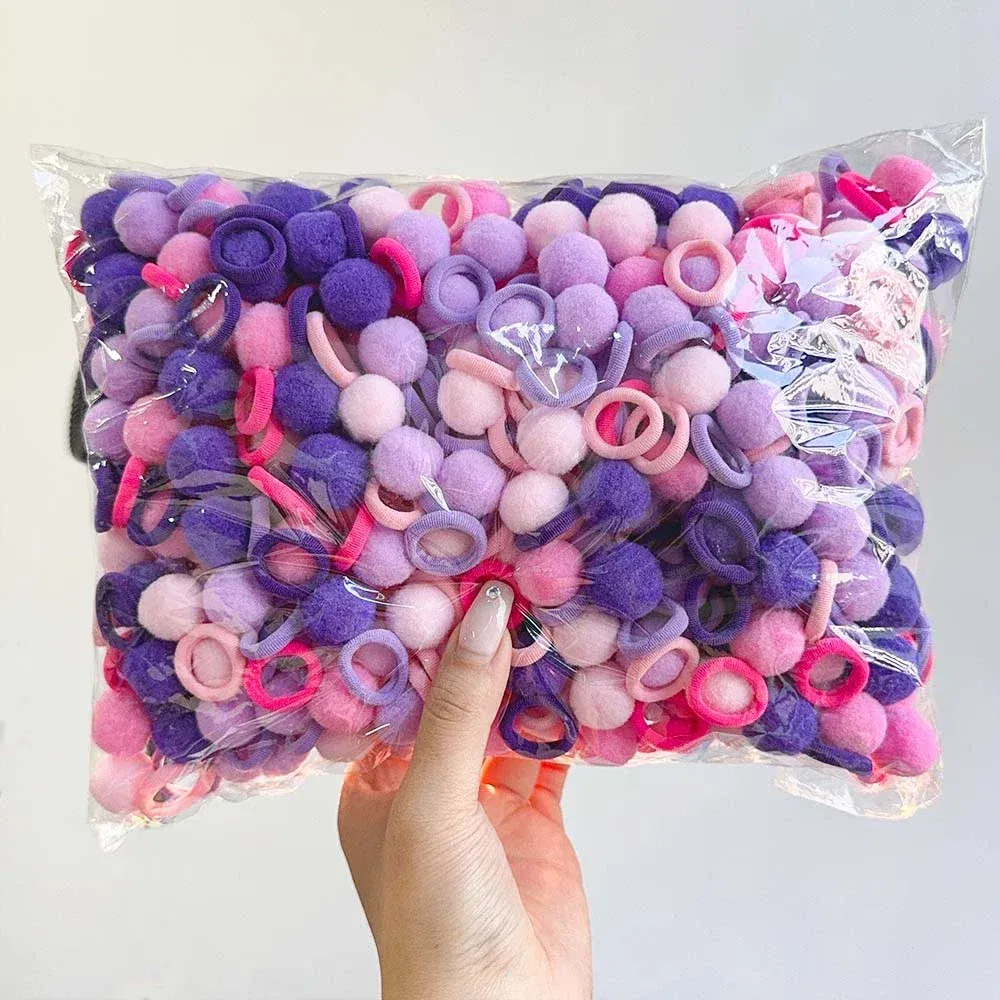 Color: Light purple - 10/30Pcs Children Hairbands No Harm Hair Cartoon Towel Rope Ponytail Holder Kids Mini Rubber Band Headwear Girls Halloween Gift