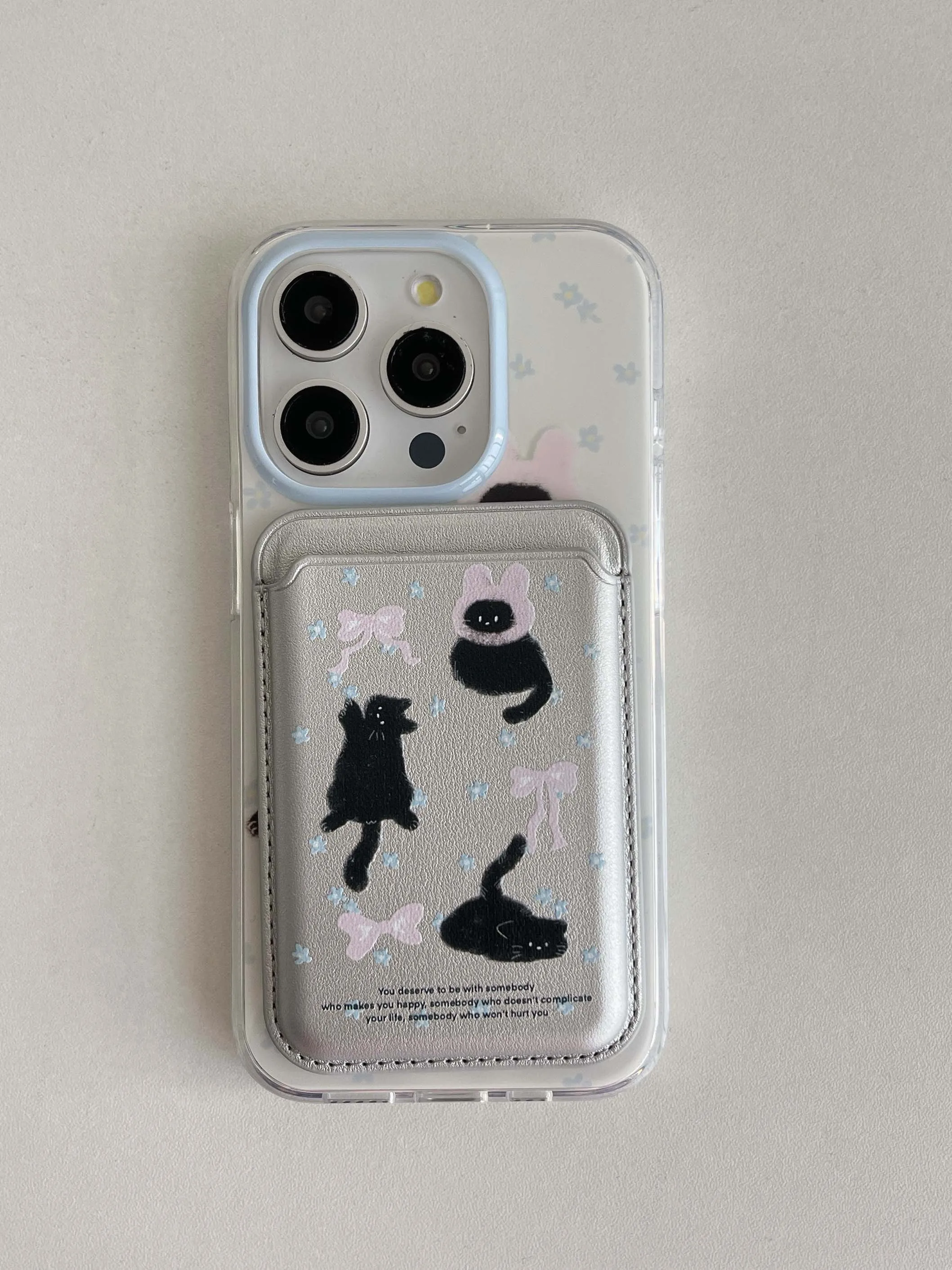Color: SKY BLUE, Material: Acrylic - Cute Black Cat, Pink Bow, Blue Flower Magnetic Card Holder Phone Case for IPhone 13 14 15 Pro Max 13Pro 16ProMax 14Pro 15Pro 12