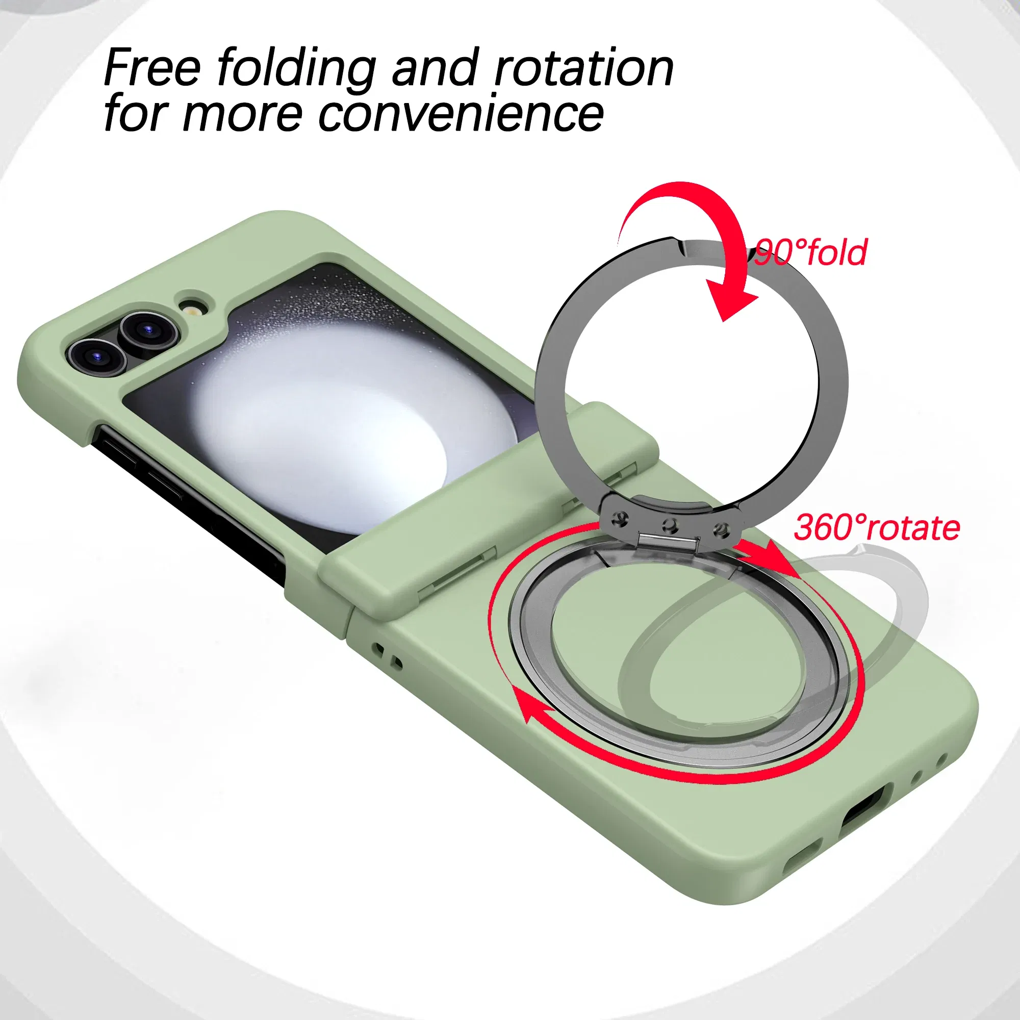 Color: Beige, Material: ABS - 360?° Rotating Holder Phone case For Samsung Galaxy Z Flip 5 Magsafe Wireless charge 360 Degree Ring Magnetic stand Phone Cover