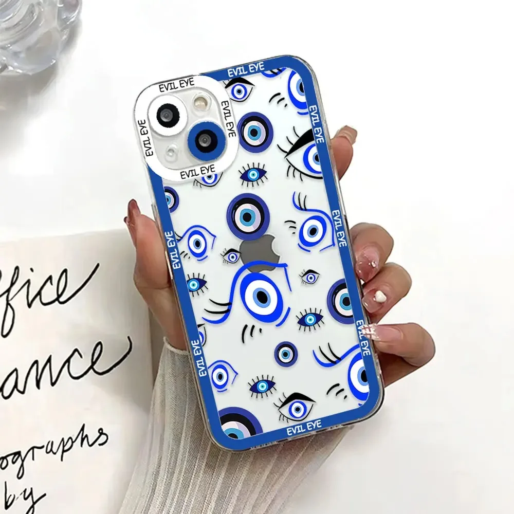 Color: Clear, Material: aluminum - Blue Evil Eye Phone Case For Samsung Galaxy S10 S20 S21 S22 S23 S24 FE Plus Ultra Note 20 Transparent TPU Case