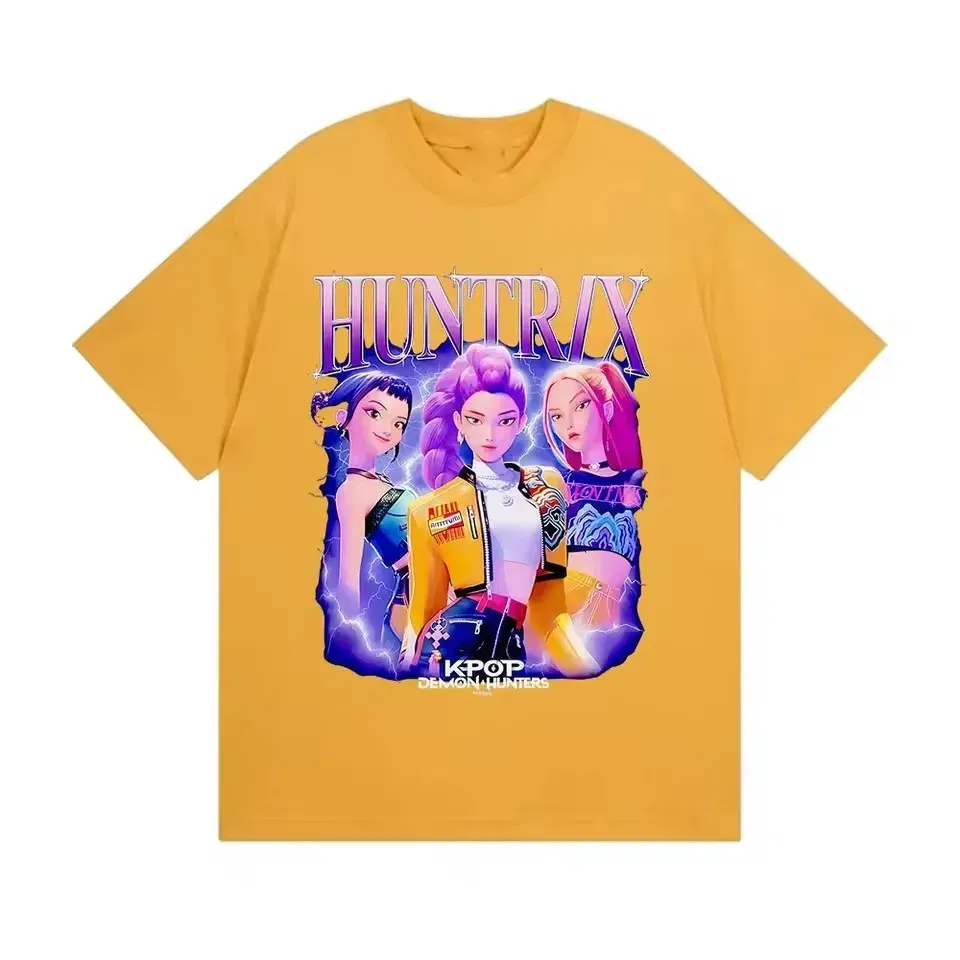 Color: green, Kid Size: 9 - Summer Huntrix Kpop Demon Hunters Graphics Cool Printed Girls Boys T Shirts High Quality Fashion Causal Tee Cotton Children Tops