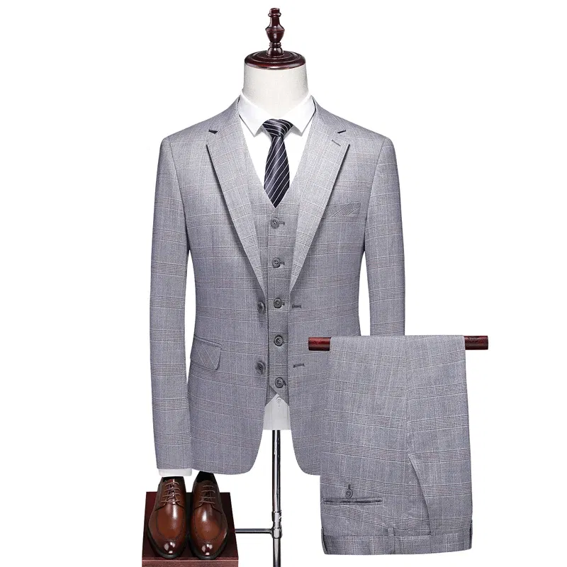 Color: Orange, Size: S - High-End Three-Piece Men's Wedding Suit with Vest And Trousers Fashion Business Casual Groom's Dress All-In-One