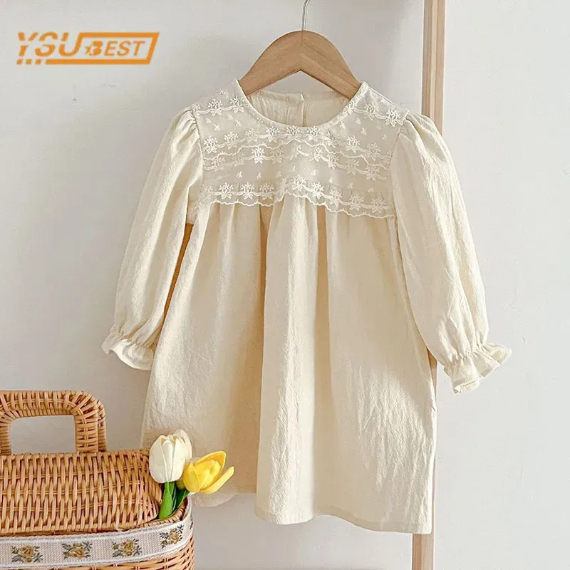 Color: PURPLE, Kid Size: 4 - Spring Autumn Kids Baby Girls Long Sleeve Sweet Lace Princess Dress New Kids Baby Girls Dress Children Clothes Dress