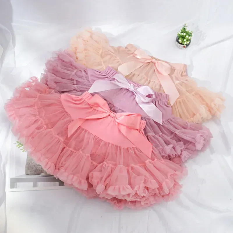 Color: Beige, Kid Size: 3T - Baby Girls Tulle Tutu Skirt Ballerina Pettiskirt Fluffy Children Ballet Skirts For Party Dance Princess Girl Tulle Clothes 1-10Y