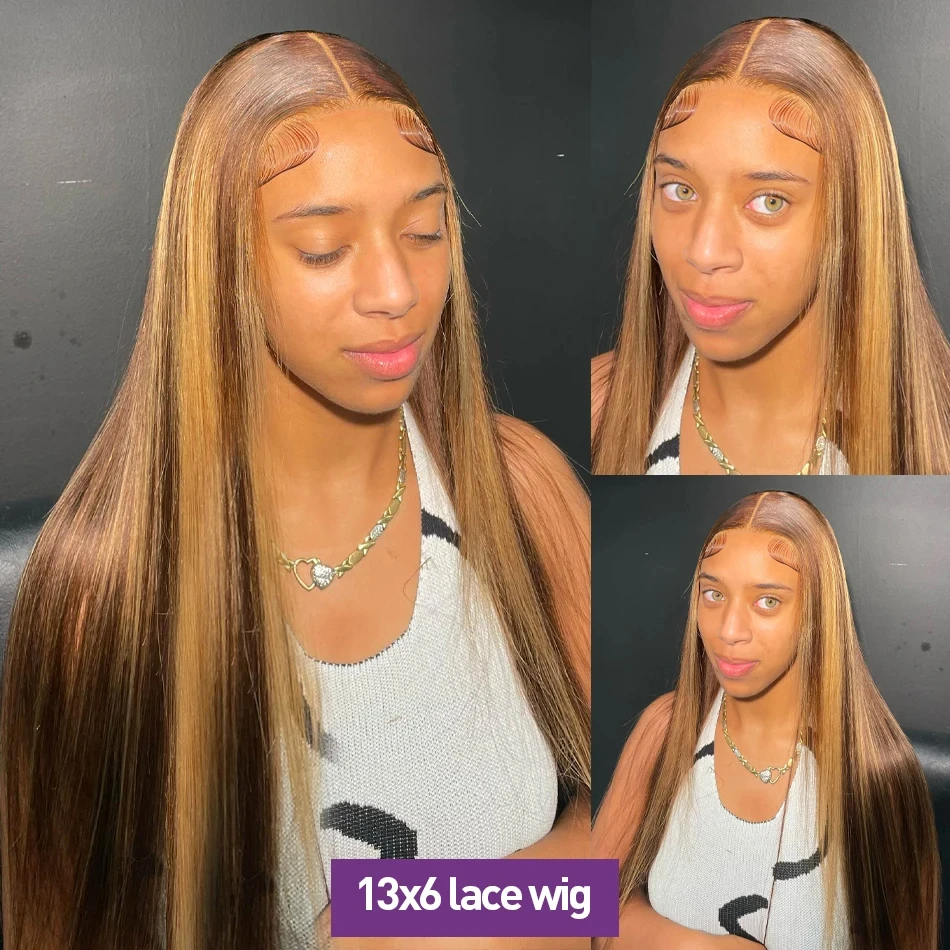 Highlight Wig Human Hair Bone Straight Blond Ombre HD Lace Wig 13x4 13x6 Colored Human Hair Frontal Wig Brazilian Wigs For Women