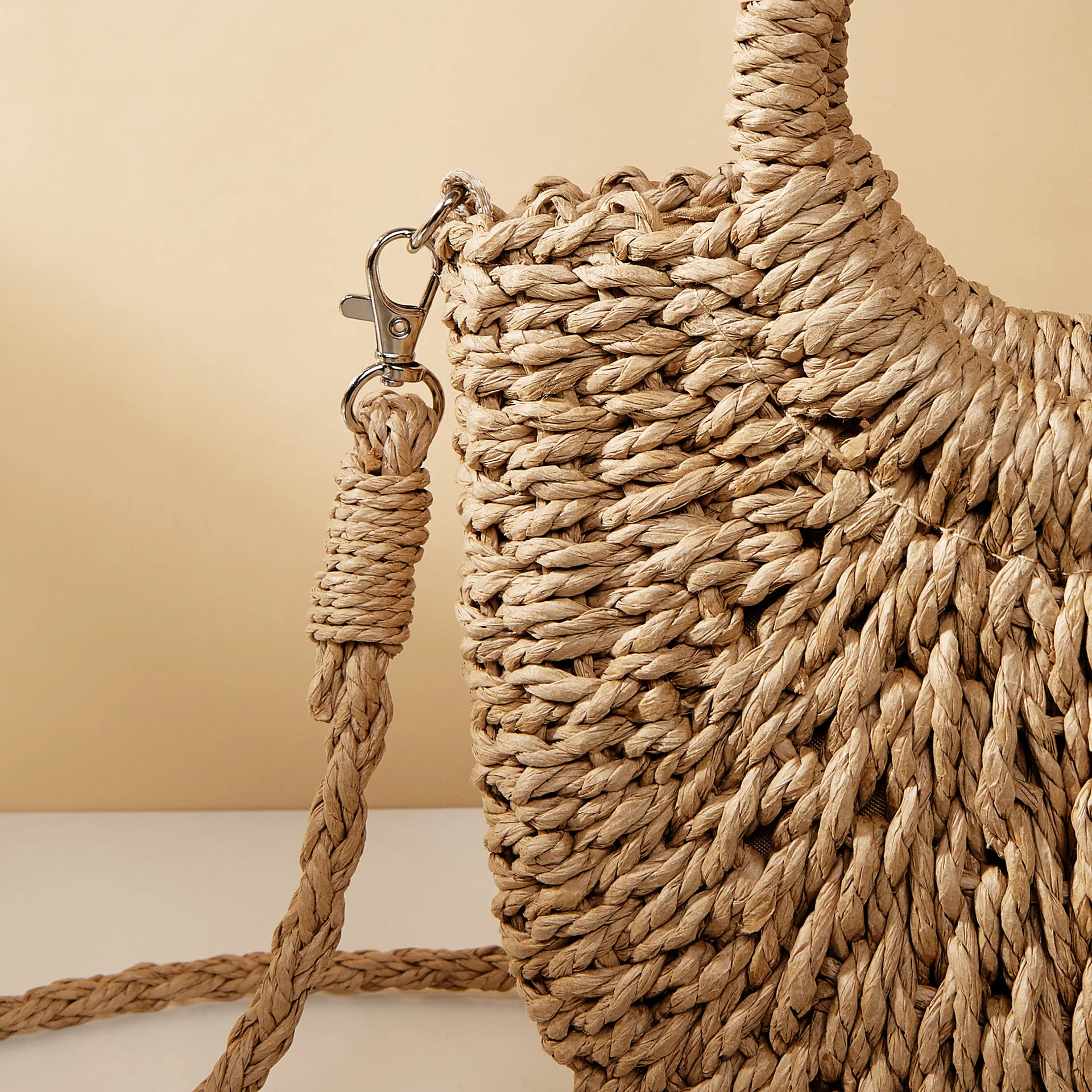 Color: army green - Handwoven Straw Rattan Half-Moon Beach Handbag Large Capacity Women Summer Hollow Out Crossbody Shoulder Bag