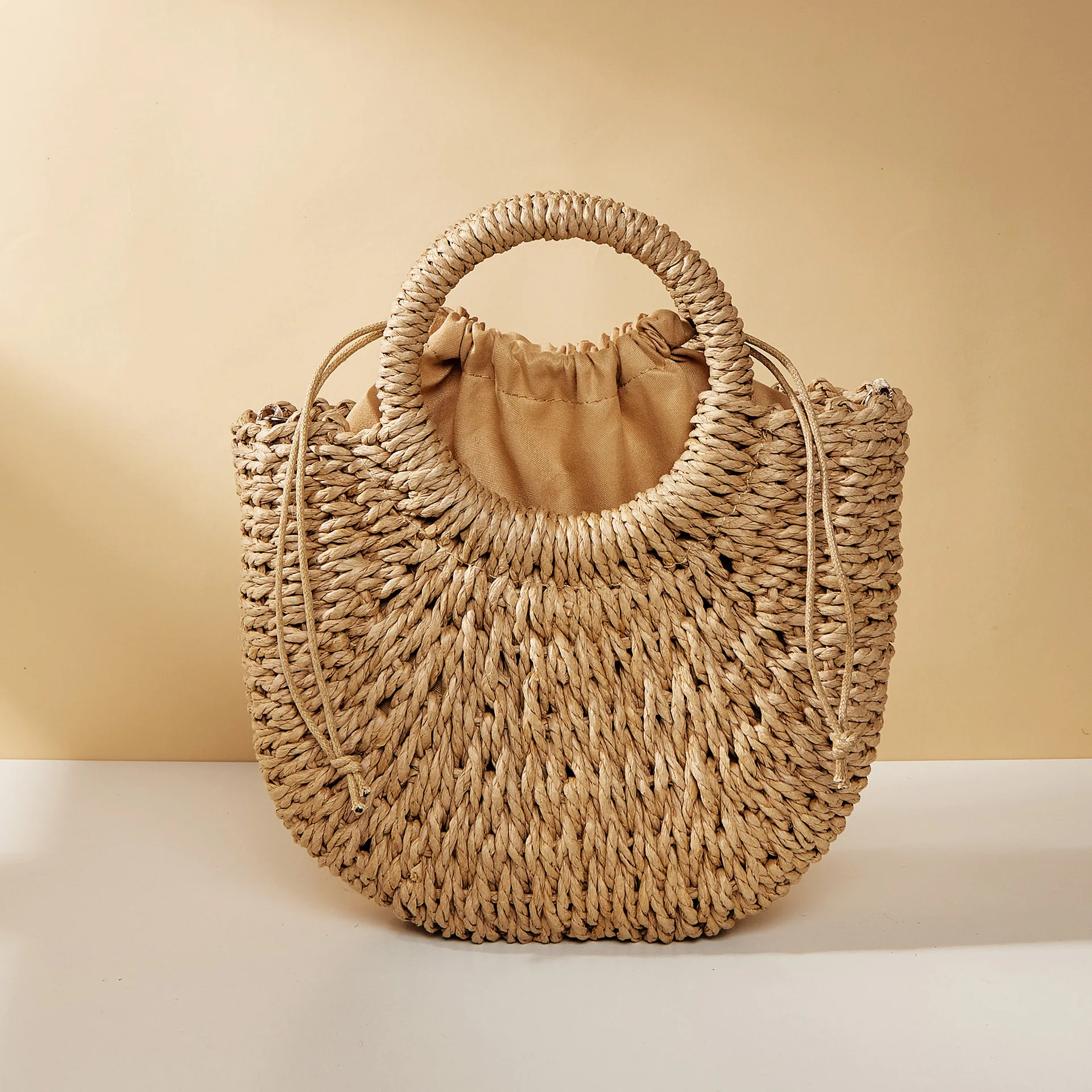 Color: army green - Handwoven Straw Rattan Half-Moon Beach Handbag Large Capacity Women Summer Hollow Out Crossbody Shoulder Bag