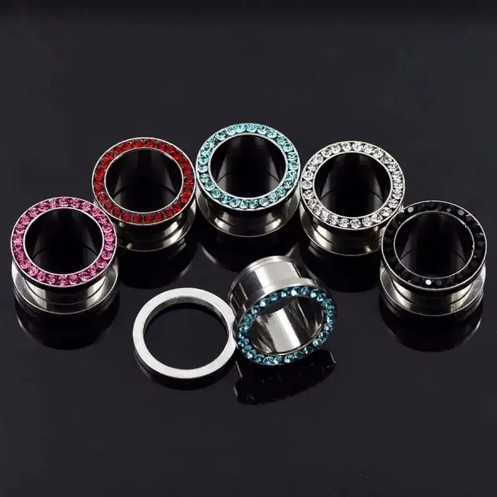 Metal color: Pure Gold Color, Main Stone Color: Brown - 2pc Steel Multicolour Crystal Ear Plug Flesh Tunnel 8g ( 3mm ) - 1" ( 25mm ) Gauge Expander Stretcher Screw Fit