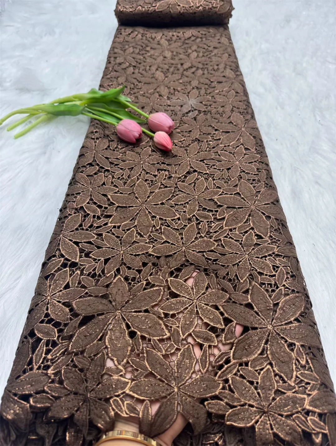 Color: black, Width: 120cm, Length: 5 yards - Wholesale 2026 Latest High Quality African Guipure Cord Lace Fabric Nigerian Water Soluble Milk Silk Lace Fabric For Party